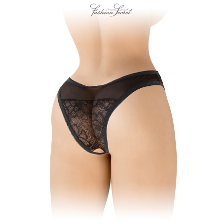 String dentelle dos lacé Noir - Litolu Lingerie