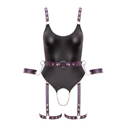 Body à jarretelles ouvert avec menottes - Cottelli Bondage
