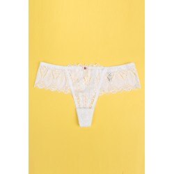 String dentelle dos lacé Blanc - Litolu Lingerie